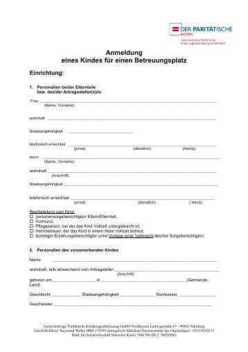 Anmeldung eines Kindes für einen Betreuungsplatz - Familienservice