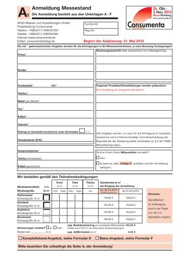 interaktive Standanmeldung Consumenta 2013