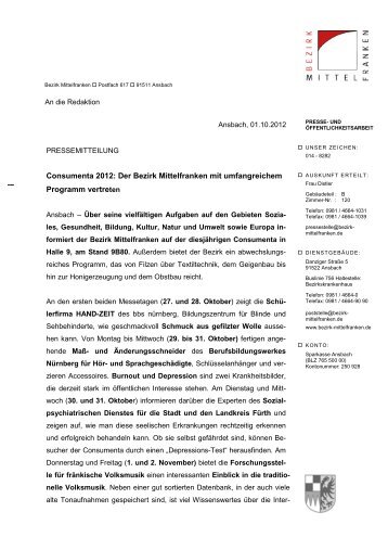 Consumenta 2012: Der Bezirk Mittelfranken mit umfangreichem ...