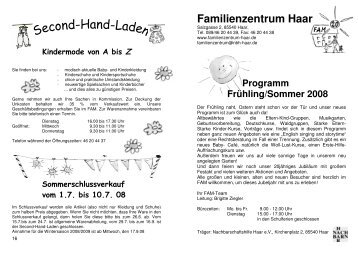 Programm Frühling/Sommer 2008 - Familienzentrum Haar