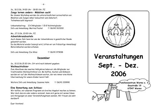 Veranstaltungen Sept. - Dez. 2006 - Familienzentrum Worms