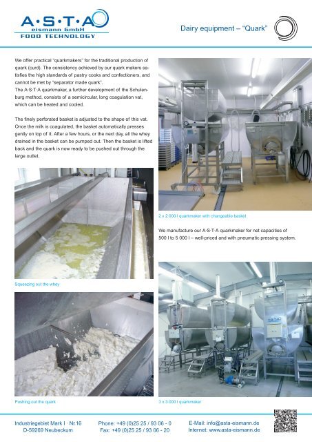 Dairy equipment â âQuarkâ - A-S-T-A-eismann GmbH