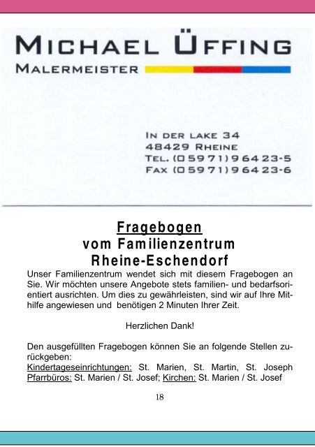 Veranstaltungskalender Familienzentrum Rheine Eschendorf