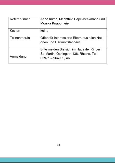 Veranstaltungskalender Familienzentrum Rheine Eschendorf