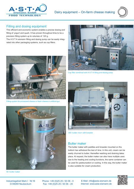 Dairy equipment â On-farm cheese making - A-S-T-A-eismann GmbH