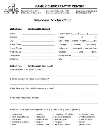 New Patient Information Form - Family Chiropractic Centre