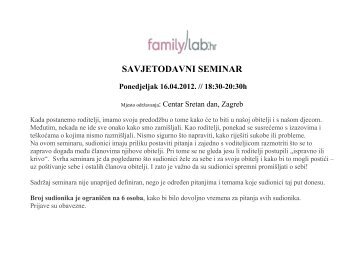 Inspirativni savjetodavni seminar - Familylab Hrvatska