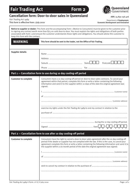 Fair Trading Act Form 2 - Office of Fair Trading