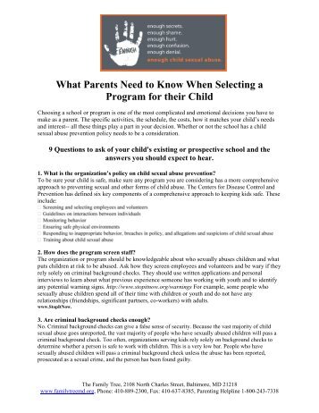 What Parents Need to Know When Selecting a ... - The Family Tree