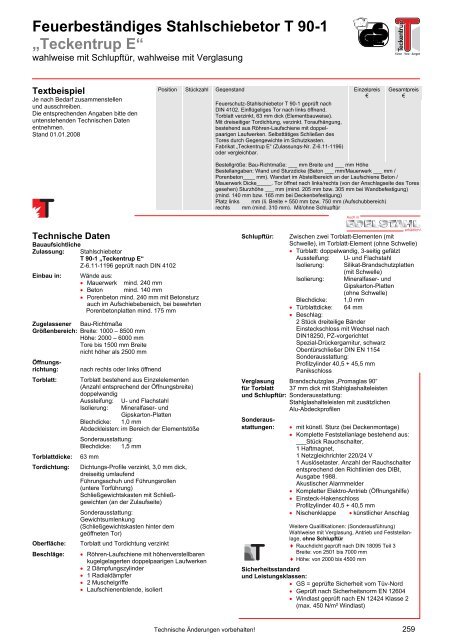Feuerbeständiges Stahlschiebetor T 90-1 „Teckentrup E“