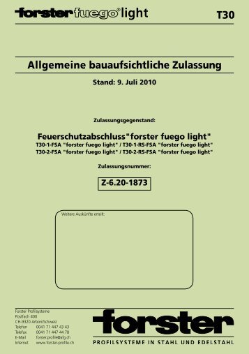 Zulassung T30-1/2-FSA Forster Fuego light - Teckentrup