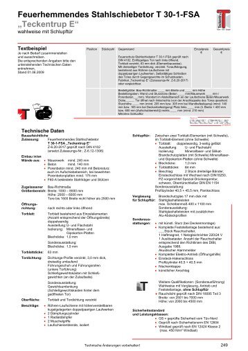 Feuerhemmendes Stahlschiebetor T 30-1-FSA „Teckentrup E“