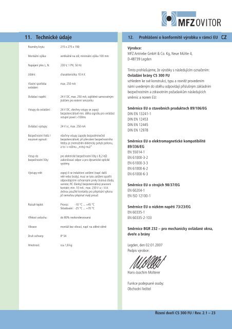 Řídící jednotka CS 300 FU-Rev2.1-1-CZ (pdf)