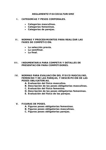 REGLAMENTO FISICOCULTURISMO I. CATEGORÍAS Y PESOS ...