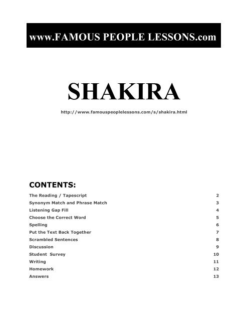 SHAKIRA - Famous People Lessons.com