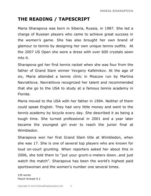 MARIA SHARAPOVA - Famous People Lessons.com