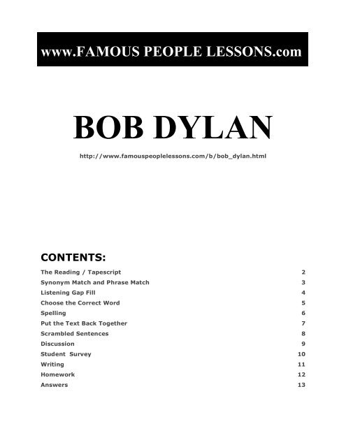 BOB DYLAN - Famous People Lessons.com