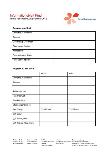 Informationsblatt Kind - Familienservice