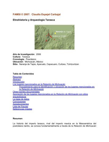 Etnohistoria y Arqueología Tarasca - Famsi