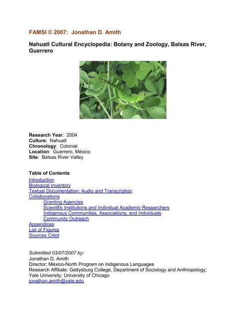 Nahuatl Cultural Encyclopedia: Botany and Zoology, Balsas ... - Famsi