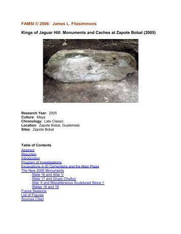 Kings of Jaguar Hill: Monuments and Caches at Zapote ... - Famsi