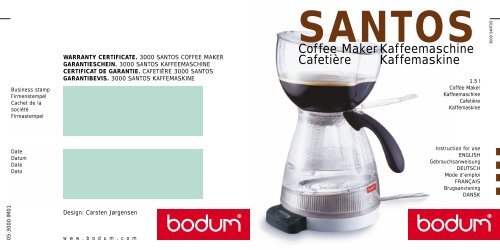 Bodum Santos Electric Vacuum Coffee Maker Model 3000