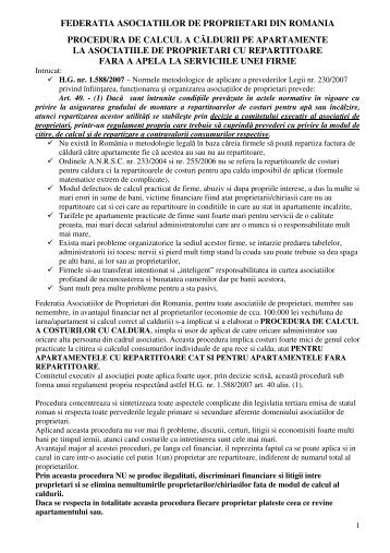Procedura de calcul a repartitoarelor de caldura