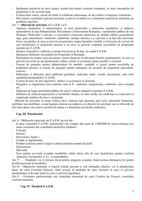 statutul FAPR