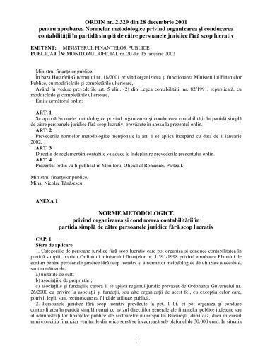 ORDIN nr. 2.329 din 28 decembrie 2001 pentru aprobarea ... - FAPR