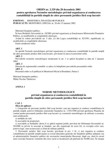 ORDIN nr. 2.329 din 28 decembrie 2001 pentru aprobarea ... - FAPR