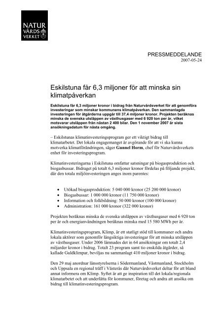 Eskilstuna får 6,3 miljoner för att minska sin klimatpåverkan