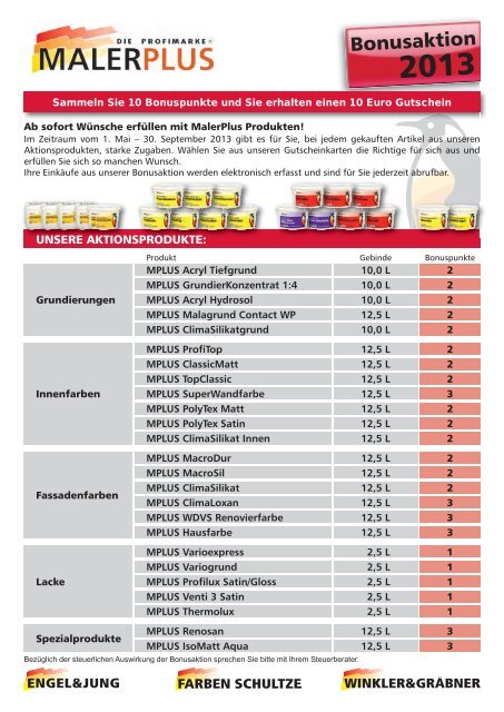 UNSERE AKTIONSPRODUKTE: - Farben Schultze