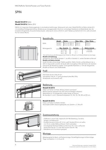 MHZ Technische Informationen Raffrollo SPIN - Shadow sys