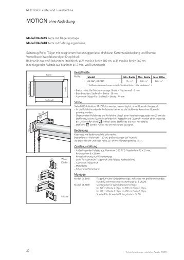 MHZ Technische Informationen Rollo MOTION ohne Abdeckung