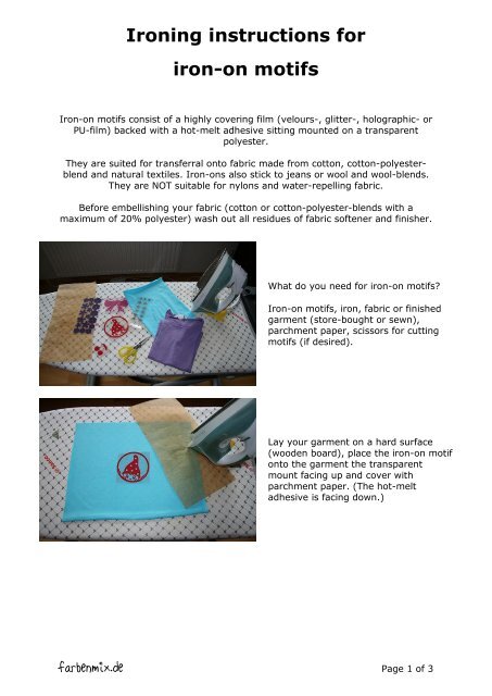 Ironing instructions for iron-on motifs - Farbenmix