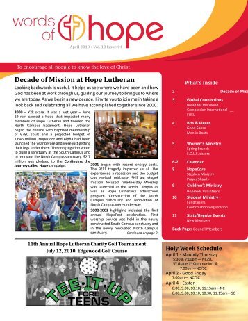 Decade of Mission at Hope Lutheran - Hope Lutheran Church