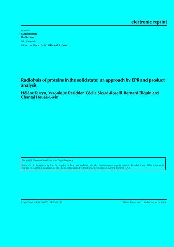 Radiolysis of proteins in the solid state - Ecole de Pharmacie - UCL