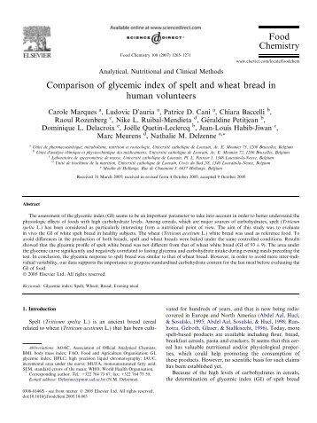 Comparison of glycemic index of spelt and wheat ... - ResearchGate