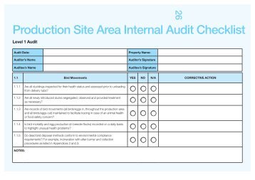 Production Site Area Internal Audit Checklist - Farm Biosecurity