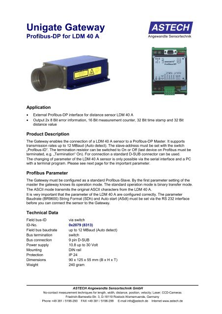 Unigate Gateway Profibus-Dp for LDM 40 A - ASTECH Gmbh