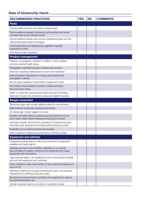 Orchard Biosecurity Manual for the Mango Industry - Farm Biosecurity