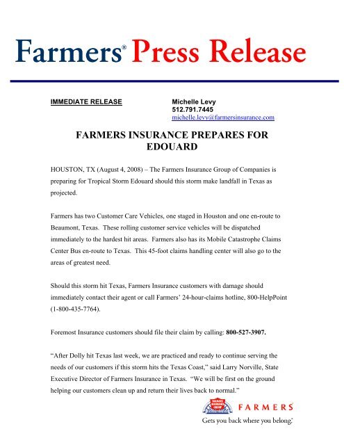 Farmers Press Release Farmers Insurance