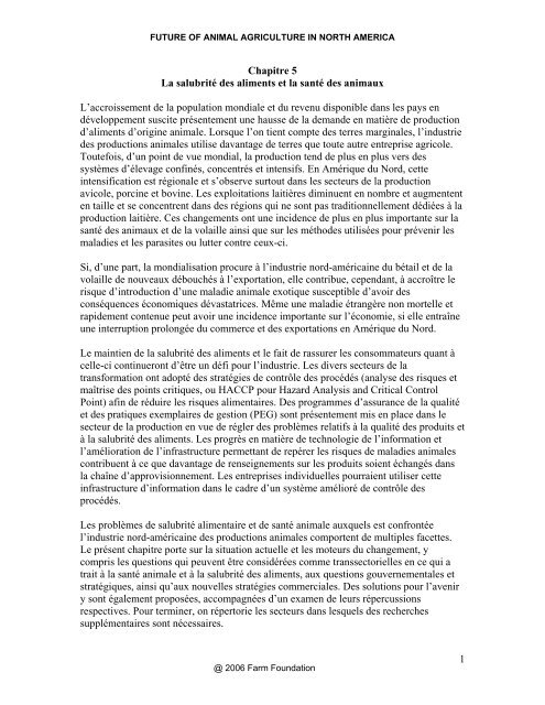 1 Chapitre 5 La salubrité des aliments et la santé ... - Farm Foundation