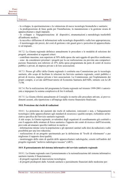 Piano Sanitario Regionale 1999-2001 Toscana - Farmindustria