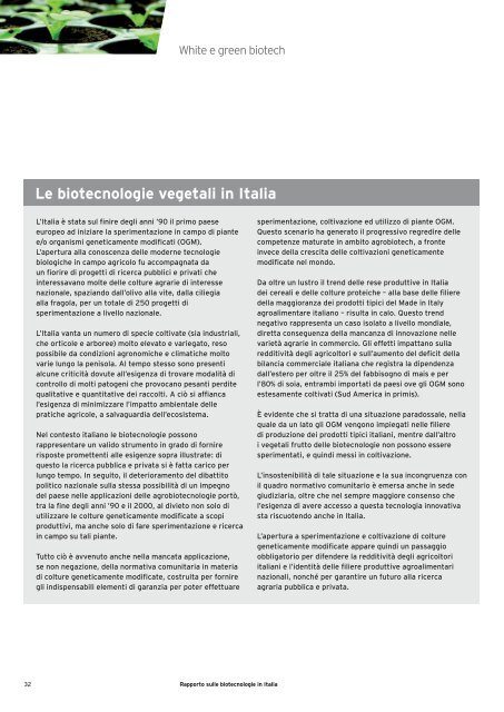 Rapporto sulle biotecnologie in Italia 2010 - Farmindustria