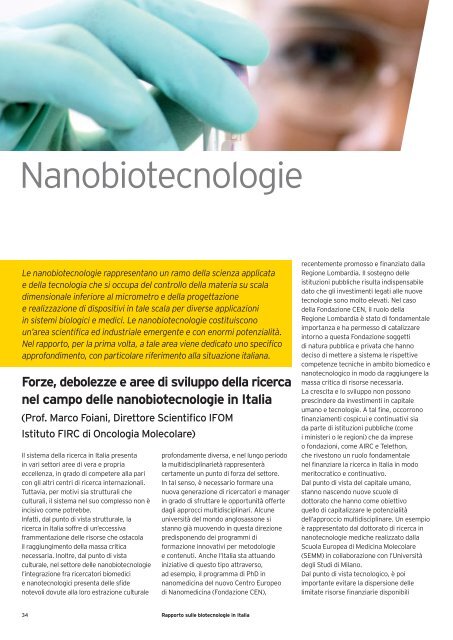 Rapporto sulle biotecnologie in Italia 2010 - Farmindustria