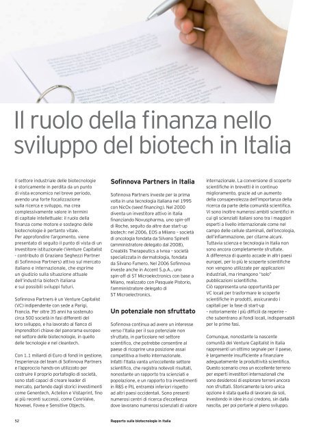 Rapporto sulle biotecnologie in Italia 2010 - Farmindustria