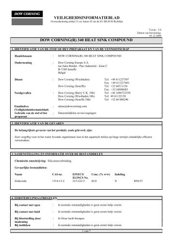 veiligheidsinformatieblad dow corning(r) 340 heat sink ... - Farnell