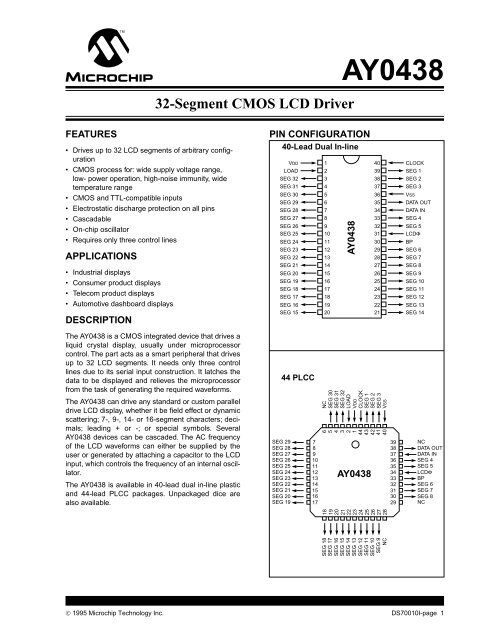 AY0438-I/L MICROCHIP PLCC44-2pcs 2 Stück 32-Segment CMOS LCD Driver 
