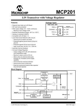 MCP201 LIN Transceiver with Voltage Regulator - Microchip